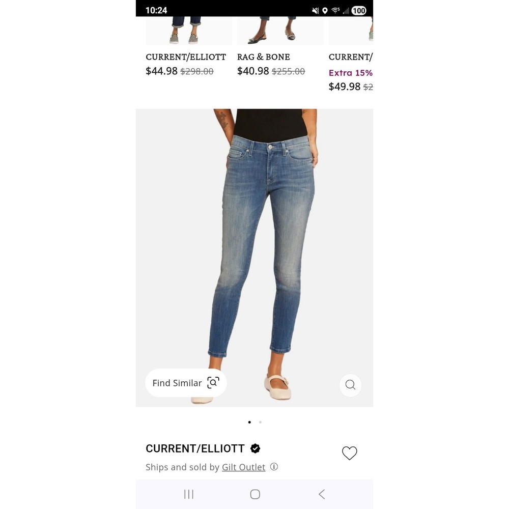 NWT Women's Current/Elliott The Stiletto Skinny Fit Jeans Made In The USA